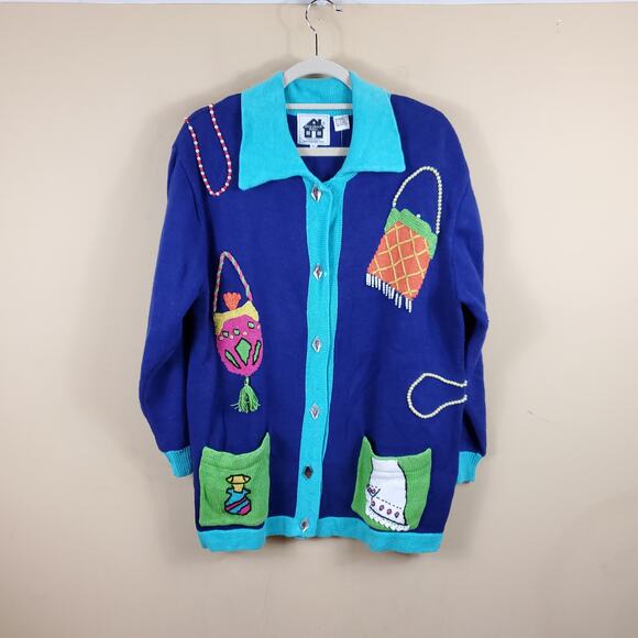 Storybook Knits Purse Necklace Pocket Cardigan Size L - Picture 1 of 12